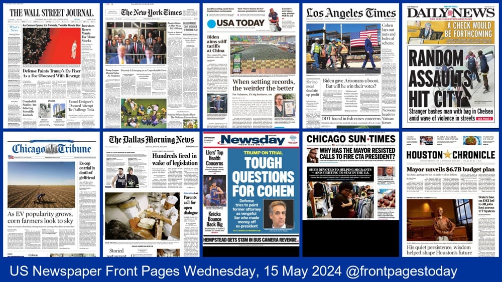 US newspaper front pages