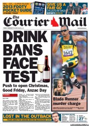 Courier Mail (Australia) Newspaper Front Page for 15 February 2013