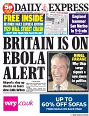 Daily Express Newspaper Front Page (UK) for 10 October 2014