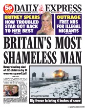 Daily Express (UK) Newspaper Front Page for 10 January 2014