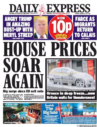 Daily Express Newspaper Front Page (UK) for 10 January 2017