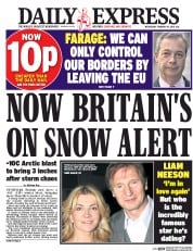 Daily Express (UK) Newspaper Front Page for 10 February 2016