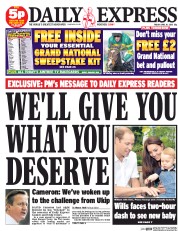 Daily Express Newspaper Front Page (UK) for 10 April 2015