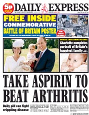 Daily Express (UK) Newspaper Front Page for 10 July 2015