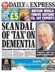 Daily Express Newspaper Front Page (UK) for 10 September 2014