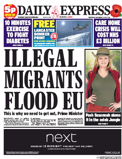 Daily Express Newspaper Front Page (UK) for 11 November 2015