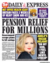 Daily Express (UK) Newspaper Front Page for 11 January 2013