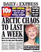 Daily Express (UK) Newspaper Front Page for 11 February 2013