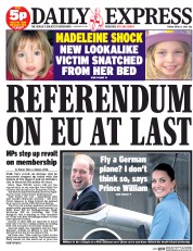 Daily Express Newspaper Front Page (UK) for 11 April 2014