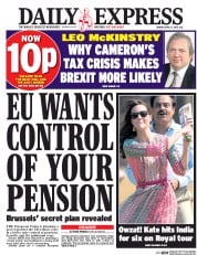 Daily Express (UK) Newspaper Front Page for 11 April 2016