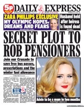 Daily Express Newspaper Front Page (UK) for 11 July 2012