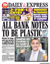Daily Express Newspaper Front Page (UK) for 11 September 2013