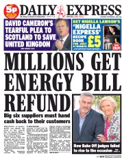 Daily Express Newspaper Front Page (UK) for 11 September 2014