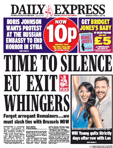 Daily Express Newspaper Front Page (UK) for 12 October 2016