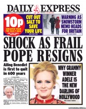Daily Express Newspaper Front Page (UK) for 12 February 2013