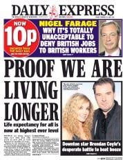 Daily Express (UK) Newspaper Front Page for 12 February 2016