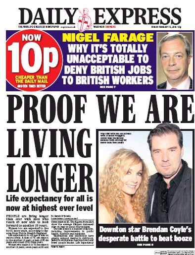 Daily Express Newspaper Front Page (UK) for 12 February 2016