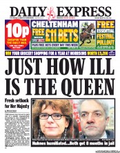 Daily Express Newspaper Front Page (UK) for 12 March 2013