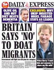 Daily Express (UK) Newspaper Front Page for 12 May 2015
