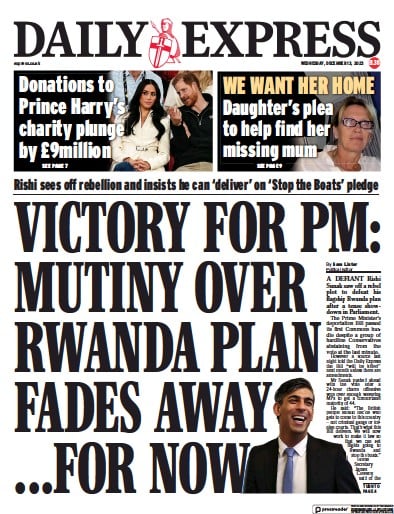 Daily Express Newspaper Front Page (UK) for 13 December 2023