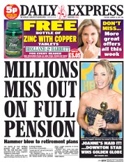 Daily Express (UK) Newspaper Front Page for 13 January 2015