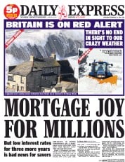 Daily Express (UK) Newspaper Front Page for 13 February 2014