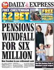 Daily Express Newspaper Front Page (UK) for 13 March 2015