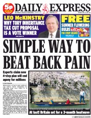 Daily Express (UK) Newspaper Front Page for 13 April 2015