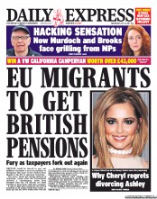 Daily Express (UK) Newspaper Front Page for 13 July 2011