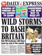 Daily Express Newspaper Front Page (UK) for 13 July 2015
