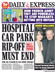 Daily Express Newspaper Front Page (UK) for 13 August 2014