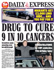 Daily Express (UK) Newspaper Front Page for 14 October 2015