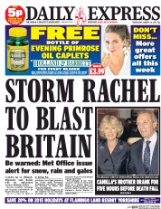 Daily Express Newspaper Front Page (UK) for 14 January 2015