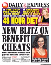 Daily Express (UK) Newspaper Front Page for 15 April 2013
