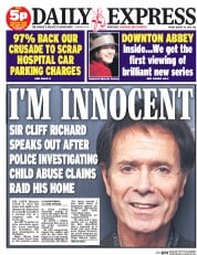 Daily Express Newspaper Front Page (UK) for 15 August 2014
