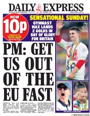 Daily Express (UK) Newspaper Front Page for 15 August 2016