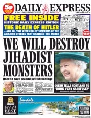 Daily Express Newspaper Front Page (UK) for 15 September 2014