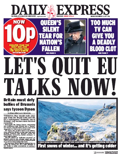 Daily Express Newspaper Front Page (UK) for 16 November 2017