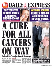 Daily Express (UK) Newspaper Front Page for 16 January 2014