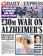 Daily Express Newspaper Front Page (UK) for 16 February 2015