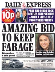 Daily Express (UK) Newspaper Front Page for 16 September 2016