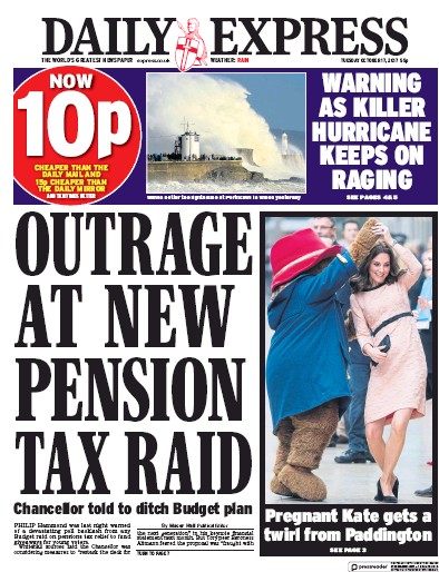 Daily Express Newspaper Front Page (UK) for 17 October 2017