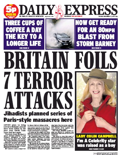Daily Express Newspaper Front Page (UK) for 17 November 2015