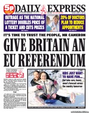 Daily Express (UK) Newspaper Front Page for 17 January 2013