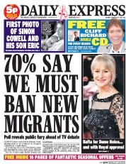 Daily Express (UK) Newspaper Front Page for 17 February 2014
