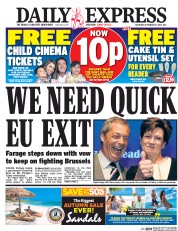 Daily Express (UK) Newspaper Front Page for 17 September 2016