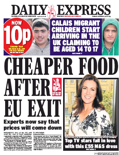 Daily Express Newspaper Front Page (UK) for 18 October 2016