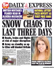 Daily Express (UK) Newspaper Front Page for 18 January 2013