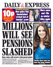 Daily Express Newspaper Front Page (UK) for 18 February 2013