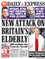 Daily Express Newspaper Front Page (UK) for 18 February 2014